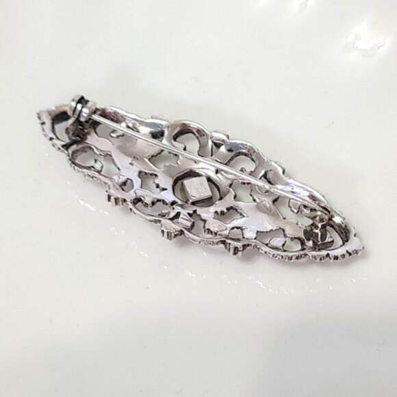 Vintage Stunning Sterling Silver Marcasite Crystal Embellished Brooch - Picture 5 of 9